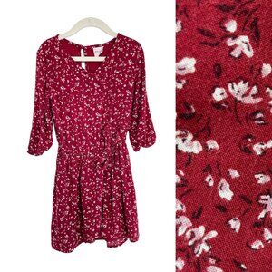 Abercrombie Kids Dress Girls 5-6 Red White Floral Ditsy Print Long Sleeve Bow
